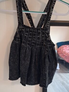 Free People Black Acid-Wash Denim Crop Top Like New